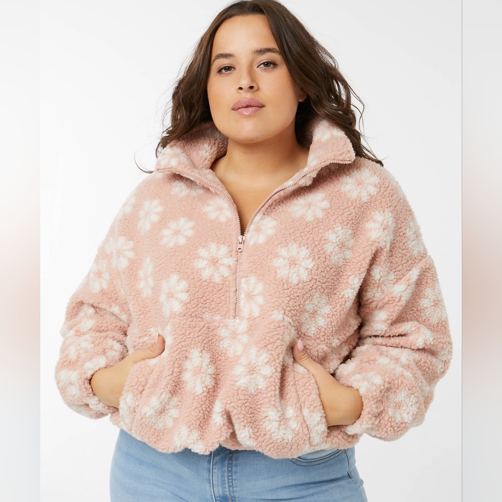 Ardene Pink Floral Teddy Jacket